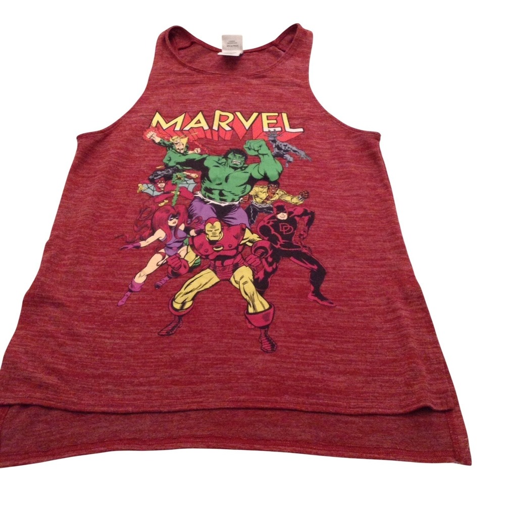 Marvel‎ Comics Graphic Tank Top Red Heather Hulk Iron Man Daredevil Medium 7/9